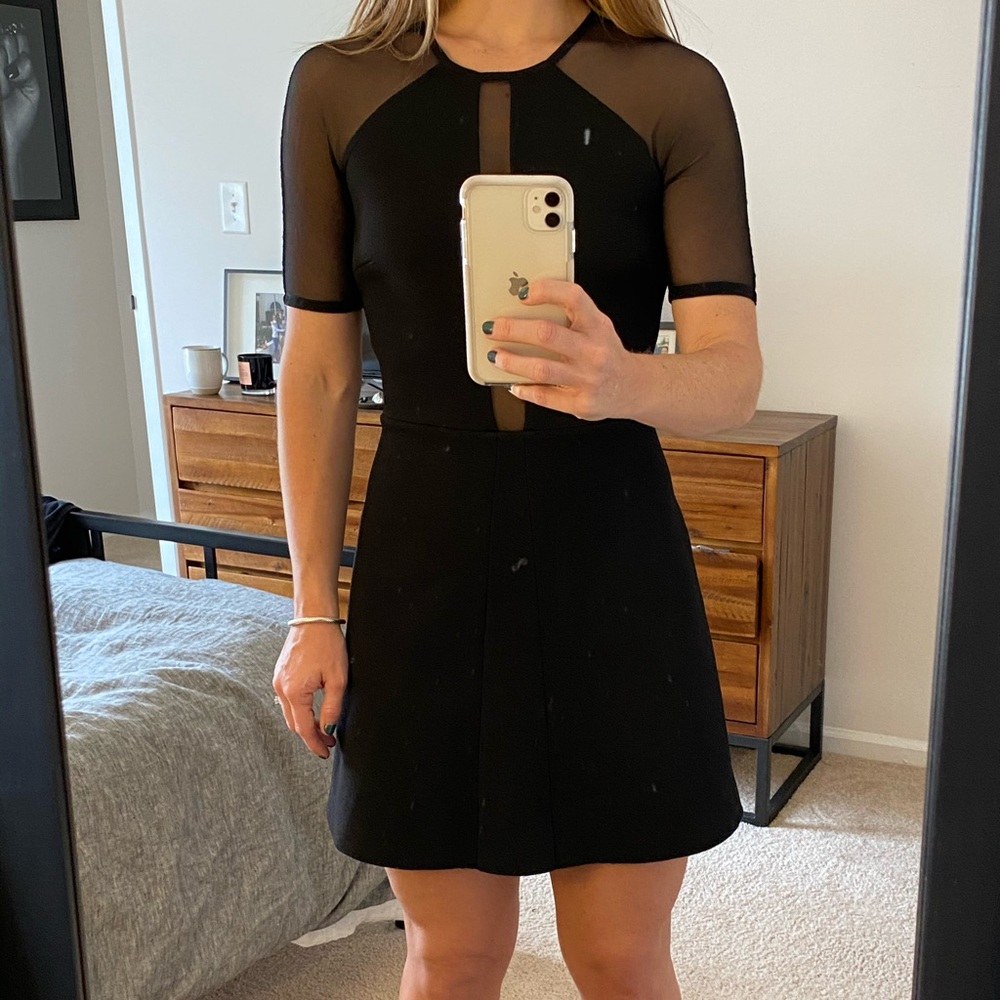 Sandro Neoprene and Mesh Mini Dress - Black